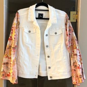 Custom handmade white jean jacket.